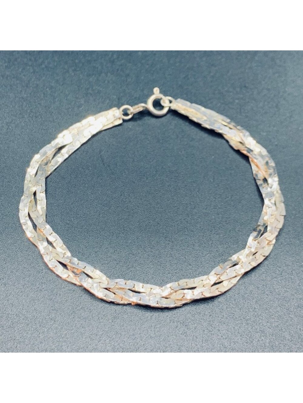 Braided S Link Bracelet 6.8mm Spring Ring Clasp 925 Sterling Silver 7" Length